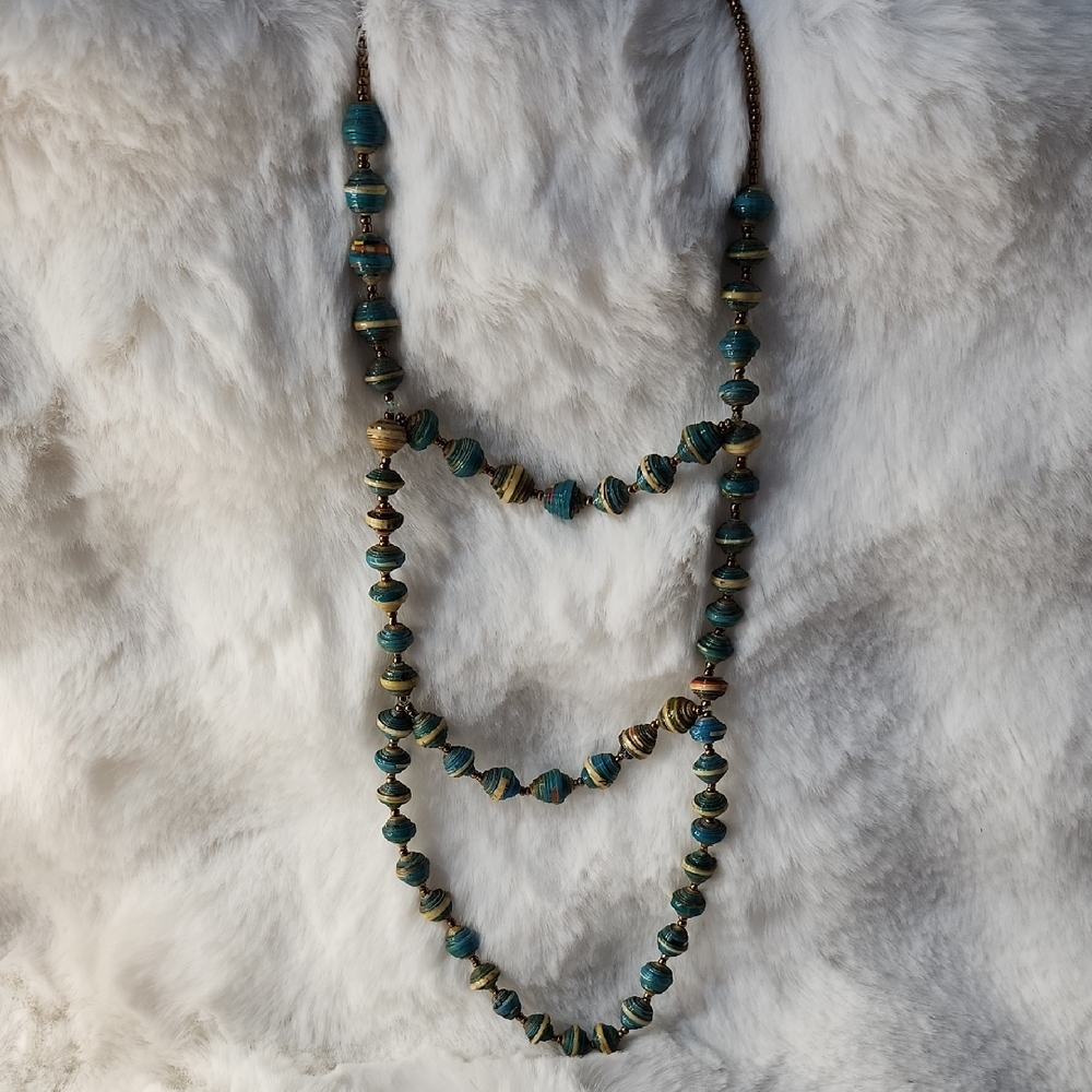 Teng Yue Elegant Turquoise and Gold Beaded Necklace